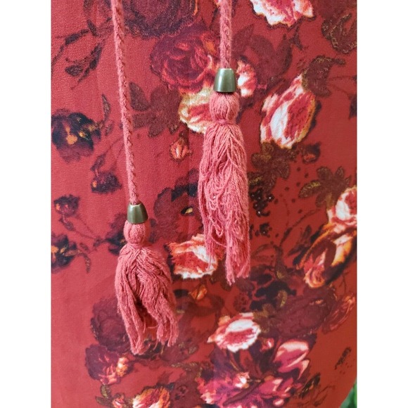 Altar’d State Red Floral Lace Up Boho Bell Sleeve V Neck Knee Length Dress Small - Picture 10 of 14